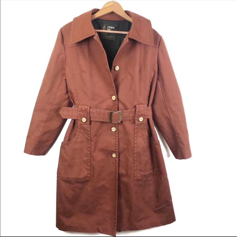 London Fog Vintage Brown Belted Trench Coat 16 Reg